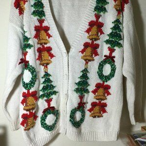 Christmas Tree Bells Wreaths Ugly Cardigan Sweater